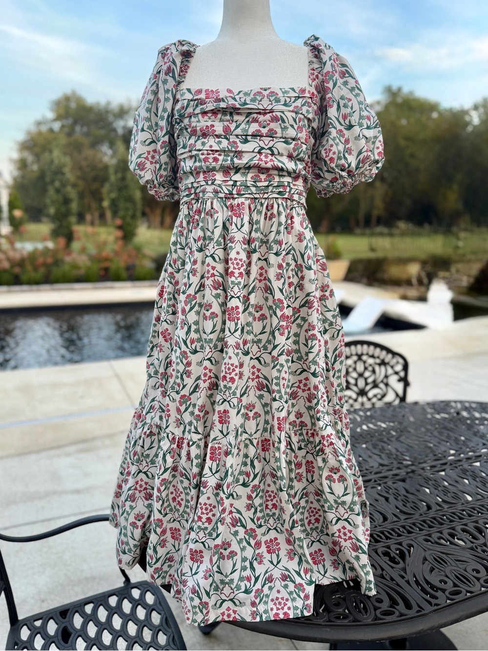 Abercrombie & Fitch White Maxi Dress with Pink & Green Floral Print